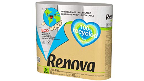 Renova 100% RECYCLED Toilet Paper 9 Rolls, White, Regular von Renova