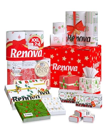 Renova Christmas Weihnachts Paket - Toilettenpapier - Küchentücher - Papierservietten - Taschentücher - Kosmetiktücher von Renova