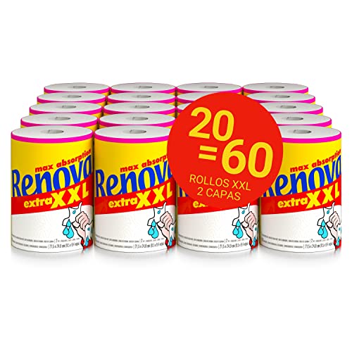 Renova Extra XXL-Küchenrollen, 20 Rollen, entspricht 60 Standard-Rollen, maximale Saugfähigkeit, FSC-zertifiziert 200092219 von Renova