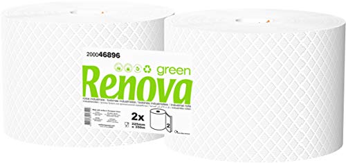 Renova Green Mehrzweckspulen | 2 Spulen à 350 m | weißes Papier 2 Schichten | Ecolabel-Zertifikat von Renova