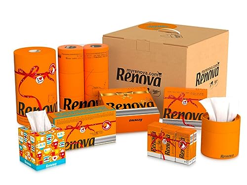 Renova Komplettsets - Multipacks - Wählen Sie Ihre Lieblingsfarbe - Kosmetiktücher - Taschentücher - Servietten - Küchenrollen - Toilettenpapier (Denke orange Pack) von Renova