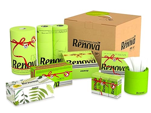 Renova Komplettsets - Multipacks - Wählen Sie Ihre Lieblingsfarbe - Kosmetiktücher - Taschentücher - Servietten - Küchenrollen - Toilettenpapier (Wundervoll Grün Pack) von Renova
