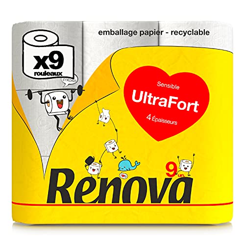 Renova Paperpack Ultra Starkes Toilettenpapier, 4-lagig, Papierverpackt, 9 Rollen weniger Kunststoff! von Renova
