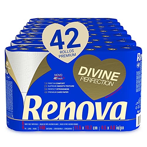 Renova Renova Divine Perfection Toilettenpapier, 42 Rollen Premium 4-lagig, ultraweich, mehr Festigkeit, Dicke, Weichheit und Saugfähigkeit, FSC-zertifiziertes Papier 4414 g von Renova