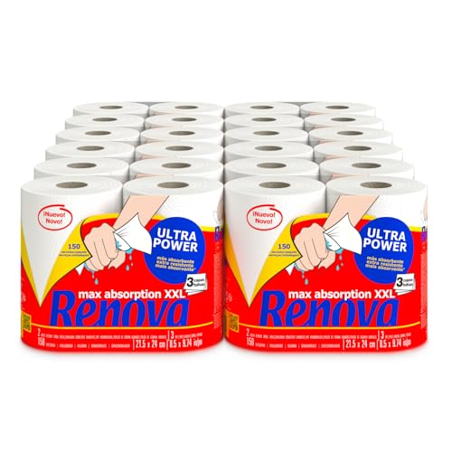 Renova Renova UltraPower Küchenrollen | 24 XXL Rollen = 60 Standardrollen | 3-lagig ultra saugstark und mit maximaler Festigkeit | FSC®-zertifiziertes Papier von Renova