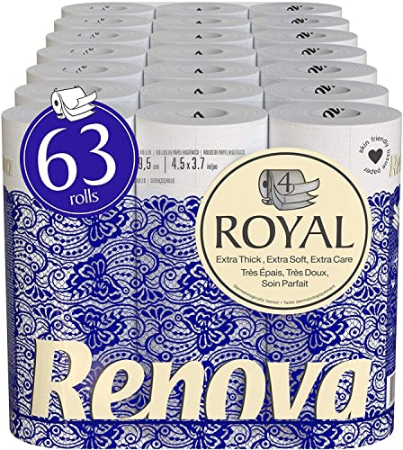 Renova Royal Toilettenpapier, 4 Schichten, 63 Premium-Rollen, extra weiches Papier von Renova