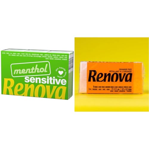 Renova SENSITIVE MENTHOL Pocket Tissues 6 Packs White Regular 1 Stück (6er Pack) & ORANGE FIZZ Pocket Tissues 6 Packs von Renova