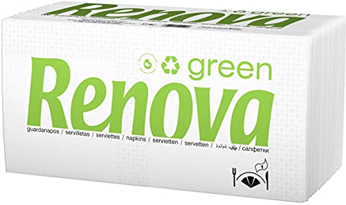Renova - Servietten Renovagreen, 200 Servietten, recyceltes Papier, Europäisches ökologisches Etikett, Standardgröße von Renova