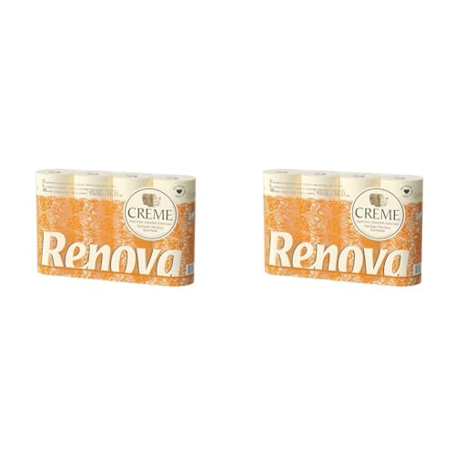 Renova Toilettenpapier 4 lagig Creme parfümiert, 12 Rollen Rolle (Packung mit 2) von Renova