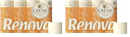 Renova Toilettenpapier 4 lagig Creme parfümiert, 12 Rollen Rolle (Packung mit 2) von Renova