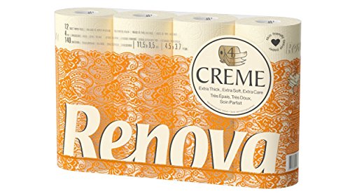 Renova Toilettenpapier 4 lagig Creme parfümiert, 12 Rollen Rolle von Renova