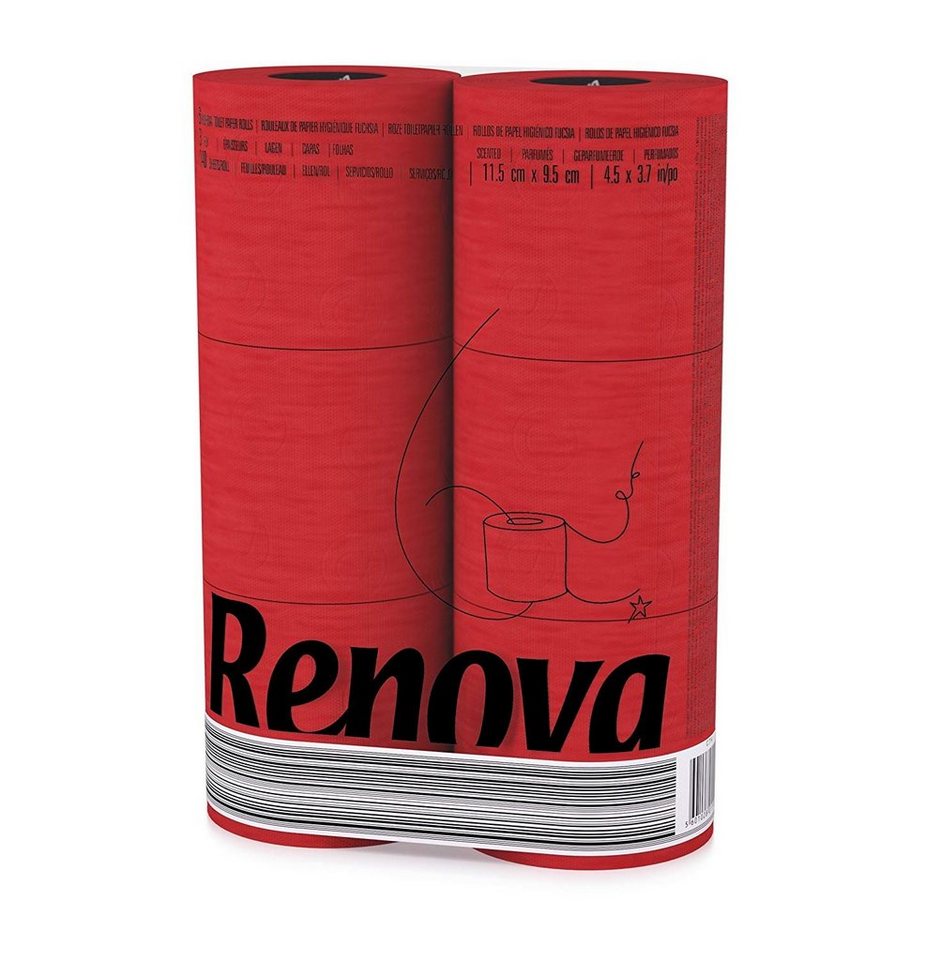 Renova Toilettenpapier RENOVA Rotes Toilettenpapier - ROT in Folie 6 Rollen von Renova