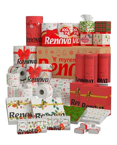 Super Christmas Weihnachts Paket - Toilettenpapier - Küchentücher - Papierservietten - Taschentücher - Kosmetiktücher von Renova