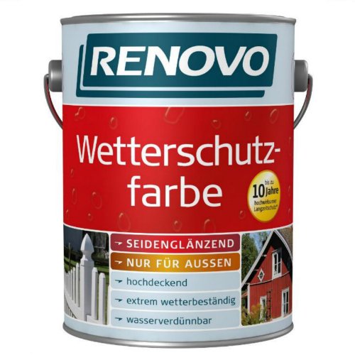 Renovo 2,5 Liter Wetterschutzfarbe schwedenrot RAL3103 10 Jahre Langzeitschutz von Renovo