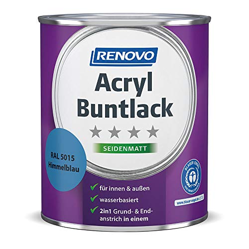 Acryl-Buntlack 2-in-1 750 ml RAL 5015 Himmelblau seidenmatt Renovo von Renovo