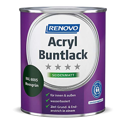 Acryl-Buntlack 2-in-1 750 ml RAL 6005 Moosgrün seidenmatt Renovo von Renovo