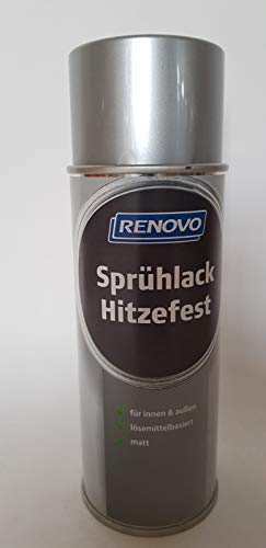 Renovo Hitzefester Sprühlack Silber, Matt, für Innen + außen, lösemittelbasiert (bis zu +500°C) 400 ml von Renovo