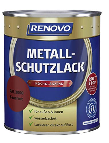 Renovo Metall-Schutzlack hochglänzend RAL 3000 Feuerrot - 375 ml Rost-Stopp von Renovo