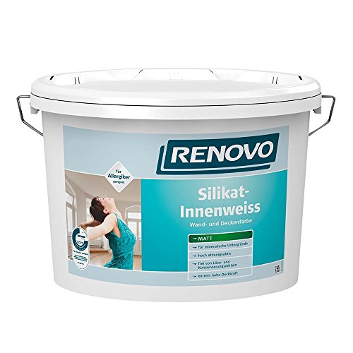 Silikat-Innenweiss 5 L Weiss Matt Für Allergiker geeignet Renovo Wand Deckenfarbe von Renovo