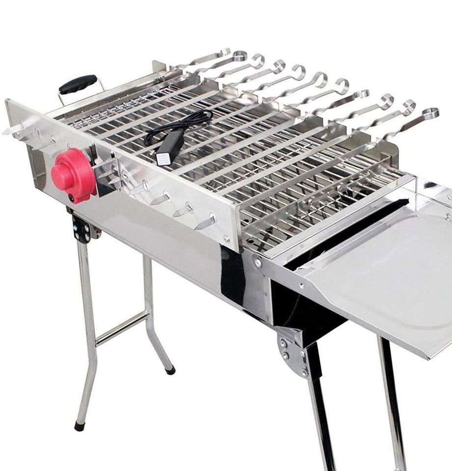 Renschler Line Holzkohlegrill Edelstahl Holzkohle-Grill, Grillaufsatz für 11x Spieße, H 75 x B 33,5 x L 60,5 cm von Renschler Line