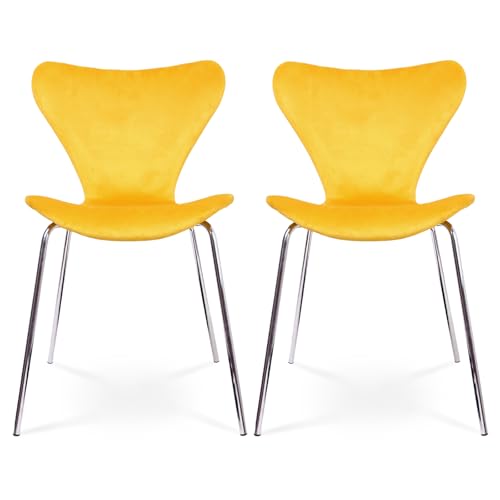 Rensinnoal Küchenstühle 2 Set mit Sitzfläche aus Samt und Beine aus Verchromtem Metall,Ergonomischer Esszimmerstühle Samt mit Rückenlehne,Empfang Stuhl für Küche, Esszimmer und Wohnzimmer(Gelb) von Rensinnoal