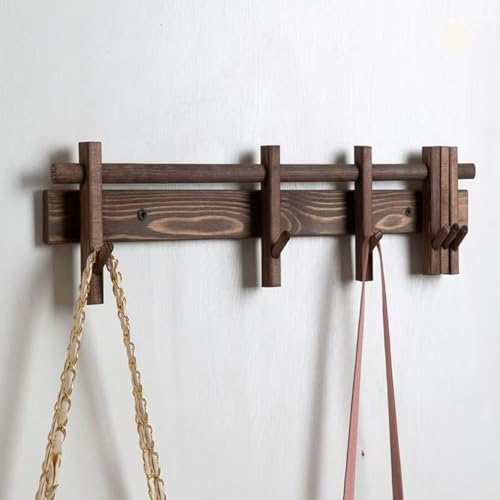 Rentoudu haya Wandgarderobe Wandhalterung, rustikale Wandgarderobe, braunes Kiefernholz, verstellbarer Hakenabstand, Bauernhaus-Stil, Heimorganisation von Rentoudu haya
