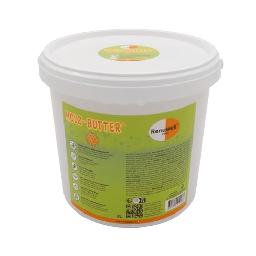 Renuwell Holz Butter, 3 Liter – Intensiv-Pflege für alle Holzarten, Möbelpflege 100% natürliche Inhaltsstoffe, Lebensmittelecht, hochwertiger Holzbalsam mit Bienenwachs, Schweizer Qualität von Renuwell