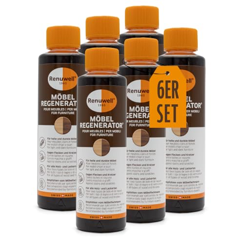 Renuwell Möbel-Regenerator, 6x 500 ml – Intensive Pflege und Regeneration für Holzmöbel und Oberflächen, entfernt Wasserflecken, Kratzer & Hitze - Ringe, Schweizer Qualitätsprodukt von Renuwell