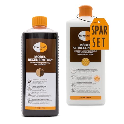 Renuwell Möbel-Regenerator (1 Liter) & Möbel Schnellpflege (1 Liter) - Umfassendes Pflege-Duo für Tiefenregeneration und schnelle Auffrischung von Renuwell