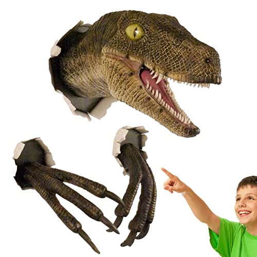 Renywosi Dinosaurier Wanddekoration, Dinosaurier Büste Skulptur Wandmontage, 3D Dinosaurier Kopf Hängende Skulptur Dinosaurier Wand Ornament für Wohnkultur von Renywosi