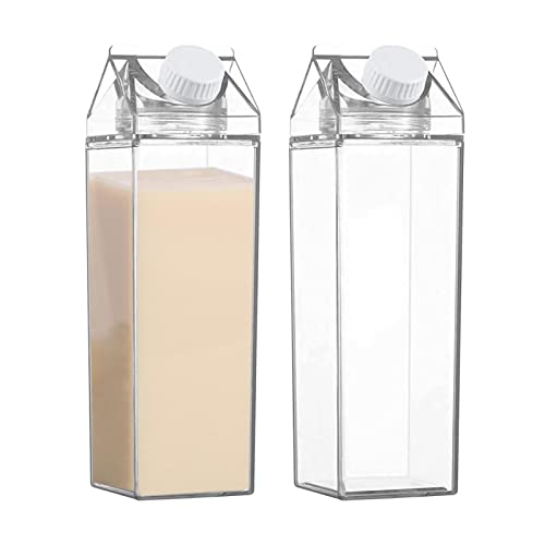 Transparente Milchkarton Wasserflasche - 2/4 Stück Transparente Milchbox Wiederverwendbar, Tragbare Saftflasche Milchflasche Aus Kunststoff, DIY Milchsaftbox Limonade Saftglas Getränkedose, 0.5L/1L von Renywosi
