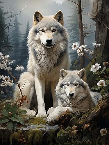 Reofrey 5D Diamond Painting Zubehör Wolf, DIY Full Dril Tier Diamant Painting Bilder Set Diamant Malerei Vollbohrer, Kreuzstich Erwachsene Stickerei Crystal Strass Foto Craft Für Home 30X40cm von Reofrey