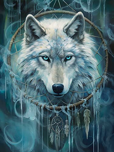 Reofrey DIY 5D Diamond Painting Loup Full Set, 5D Malerei Diamant Painting Bilder Animaux Broderie Peinture Diamant Painting Kit Complet Point De Croix Cristal Strass Artisanat Décoration 30x40 cm von Reofrey