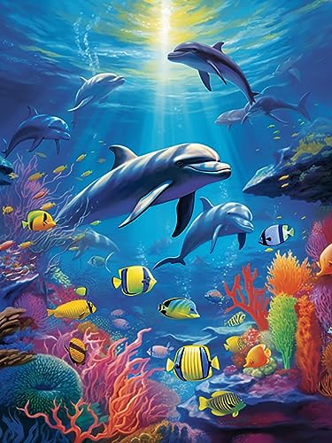 Reofrey DIY Diamond Painting Zubehör Delfin Full Set, Malerei Diamant Painting Bilder Tier Kristallstickerei Kreuzstich Home Schlafzimmer Büro Wanddekoration 30x40cm von Reofrey