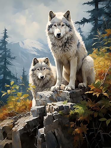 Reofrey DIY Diamond Painting Zubehör Wolf Full Set, Malerei Diamant Painting Bilder Tier Kristallstickerei Kreuzstich Home Schlafzimmer Büro Wanddekoration 30x40cm S10 von Reofrey