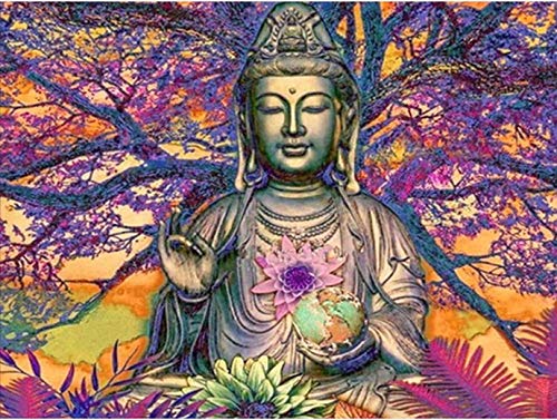 Reofrey Diamond Painting Zubehör DIY Diamantmalerei Buddha Statue Baum Bohren Voll Stickerei Strass Diamant Malerei Set Wanddekoration 30x40 cm von Reofrey