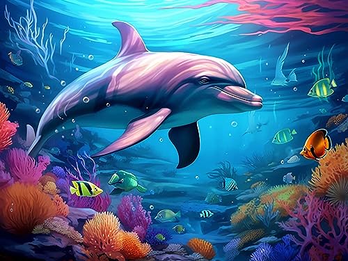 Reofrey Diamond Painting Zubehör Delfin Full Set, 5D Malerei Diamant Painting Bilder Tier Kristallstickerei Kreuzstich Home Schlafzimmer Büro Wanddekoration 30x40cm von Reofrey