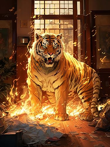 Reofrey Diamond Painting Zubehör Tiger Full Set, Malerei Diamant Painting Bilder Tier Kristallstickerei Kreuzstich Home Schlafzimmer Büro Wanddekoration 30x40cm von Reofrey