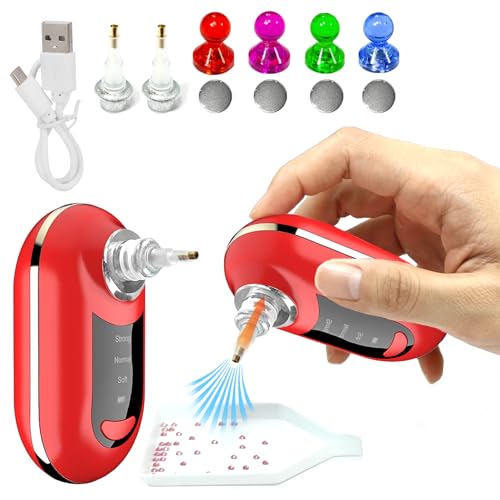 Reofrey Elektrischer Diamond Painting Stift – 4-teiliges Diamond Art Zubehör-Set & 2 Ersatzkopf – 3 einstellbare Saugstufen & wiederaufladbar – Schneller DIY Diamond Painting Aufnahme-Stift (Rot) von Reofrey