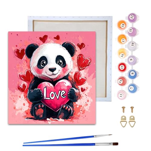 Reofrey Malen nach Zahlen Erwachsene mit Rahmen Valentinstag - DIY Handbemaltes Ölgemälde Kits Panda, Leinwand 20x20cm, mit Pinsel und Acrylfarbe - Malen nach Zahlen kinder für Anfänger & Senior Reofrey Malen nach Zahlen Erwachsene mit Rahmen Valentinstag - DIY Handbemaltes Ölgemälde Kits Panda, Leinwand 20x20cm, mit Pinsel und Acrylfarbe - Malen nach Zahlen kinder für Anfänger & Senior von Reofrey