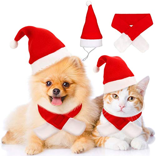 ZH-Pet Weihnachts-Haustier-Kostüm-Set, niedlicher roter verstellbares Kostüm-Zubehör für kleine Haustiere, Katzen, Hunde, Mode, Weihnachten, Party, Neujahr, Kleidung, Verkleiden (2 Stück)-S von Reofrey