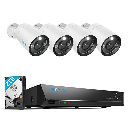 Reolink 12MP Überwachungskamera Aussen Set, 4 X PoE IP Kamera Überwachung Outdoor, Spotlights, Personen-/Fahrzeugerkennung, 2-Wege-Audio, 24/7 Farb-/IR-Nachtsicht, 8CH 2TB HDD NVR, RLK8-1200B4-A von Reolink