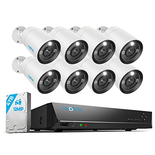 Reolink 12MP Überwachungskamera Aussen Set, 8 X PoE IP Kamera Überwachung Outdoor, Spotlights, Personen-/Fahrzeugerkennung, 2-Wege-Audio, 24/7 Farb-/IR-Nachtsicht, 16CH 4TB HDD NVR, RLK16-1200B8-A von Reolink