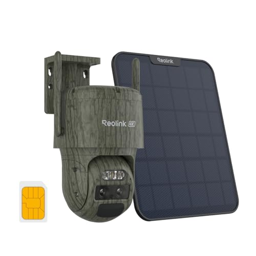 Reolink 4K 4G LTE Überwachungskamera mit SIM-Karte, Dual-Objektiv, Auto-Tracking, Wildkamera Solar Akku Ohne WLAN, 6X Hybrid-Zoom, No-Glow IR, IP65 für Wildtiere, TrackMix LTE Trail + Solarpanel von Reolink