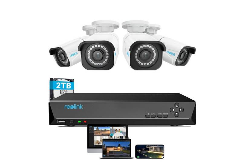 Reolink Überwachungskamera 8MP 4K PoE (Innenbereich, Außenbereich, 4X 8MP PoE IP Kamera und 2TB HDD 8CH NVR, 24/7 Videoüberwachung,IP66 Wetterschutz,Personener-Fahrzeugerkennung) von Reolink