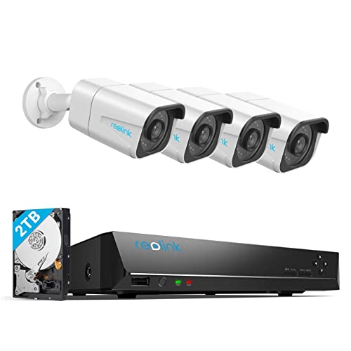 Reolink 4K Überwachungskamera Aussen Set, 8CH Videoüberwachung mit 4X 8MP PoE IP Kamera und 2TB HDD NVR für 24/7 Aufnahme Innen Outdoor, Personenerkennung und Fahrzeugerkennung, IP66, RLK8-800B4 von Reolink