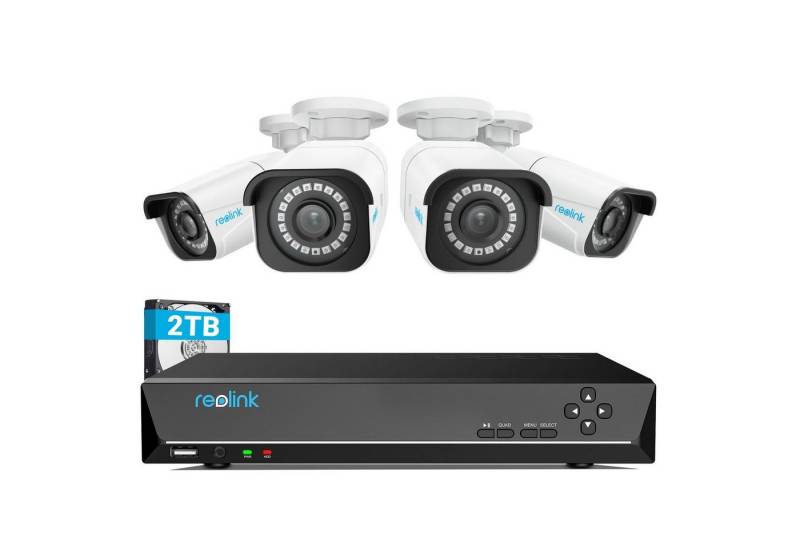 Reolink Überwachungskamera 4K Überwachungskamera Set RLK8-800B4-A (Aussen, 8CH 2TB HDD NVR,4X PoE IP Kamera,Personener-&Fahrzeugerkennung) von Reolink