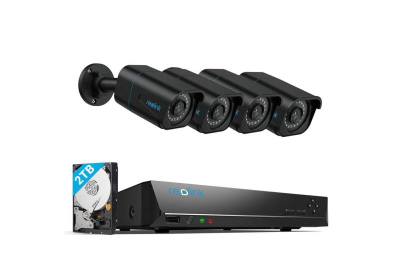 Reolink Überwachungskamera 4K Überwachungskamera Set RLK8-800B4-A (Aussen, 8CH 2TB HDD NVR,4X PoE IP Kamera,Personener-&Fahrzeugerkennung) von Reolink
