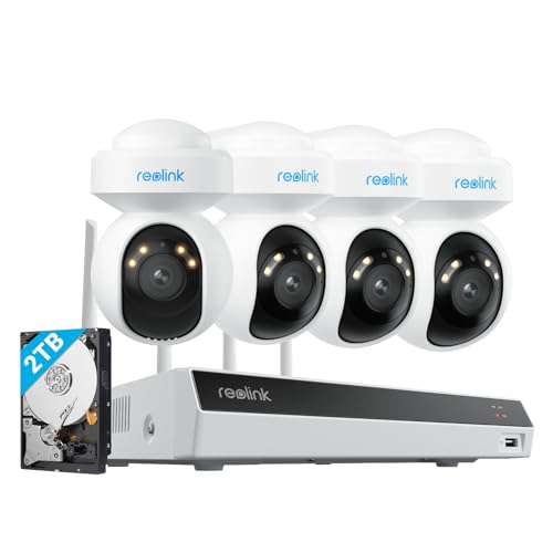 Reolink 4K Wi-Fi 6 PT Überwachungskamera Set, 4stk WLAN-Kameras Outdoor mit 355° Pan & 50° Tilt, Bewegungsverfolgung, Smart-Erkennung, Farbnachtsicht, 12-Kanal Wi-Fi NVR mit 2TB HDD, RLK12-800WPT4 von Reolink