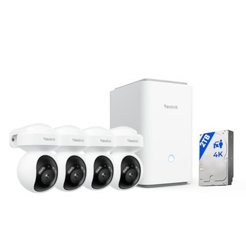 Reolink 4K Wi-Fi 6 Überwachungskamera Set Aussen mit 2TB HDD, Erweitbar auf 16TB, Pan &Tilt & Auto-Tracking, 360° Blick, Anti-Diebstahl-Verschlüsselung, KI-Erkennung, Home Hub Pro+4× E1 Outdoor S von Reolink
